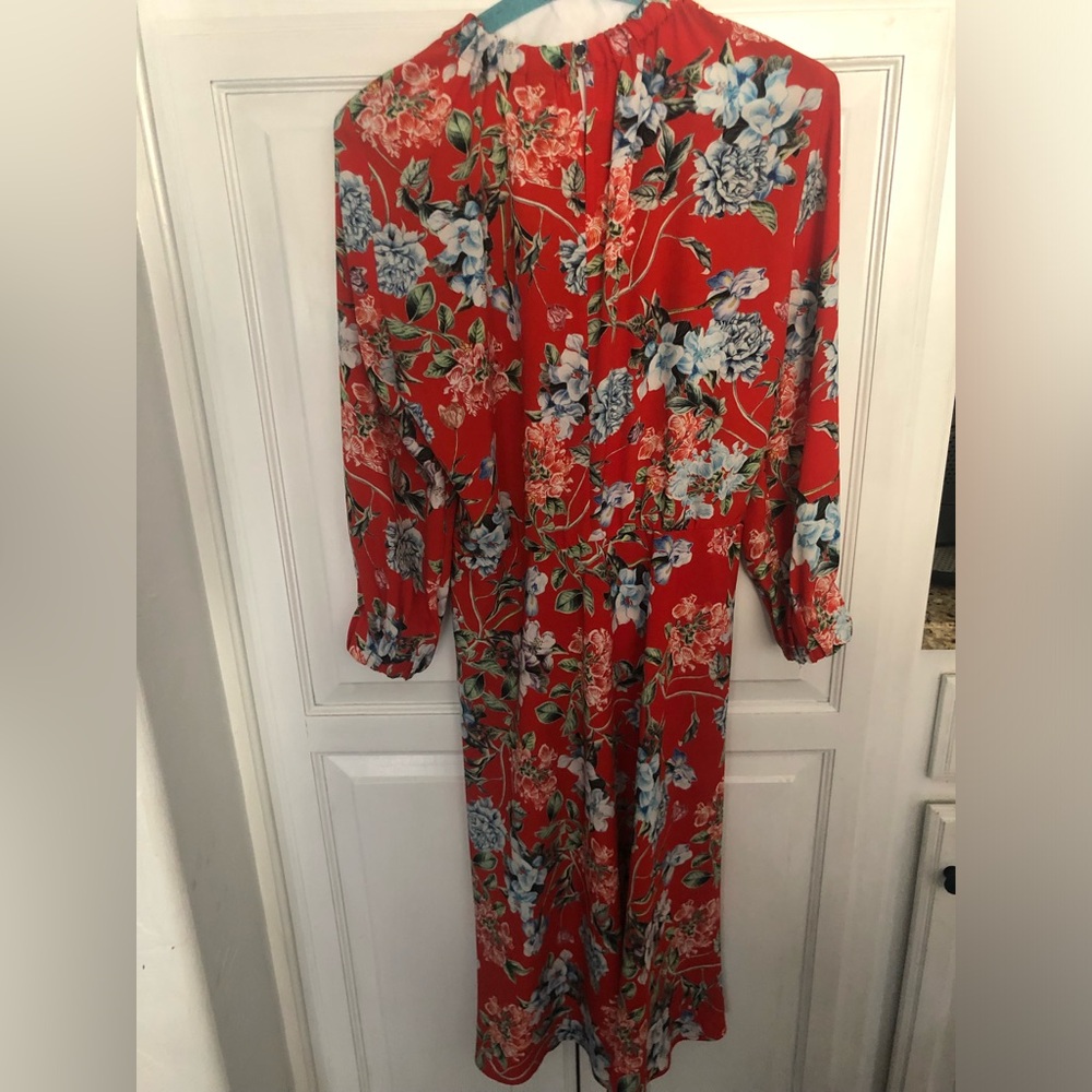 H&M Red Floral Longsleeve Midi Dress
